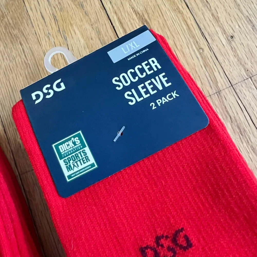 DSG Soccer Sleeve 2 Pack Unisex Size L/XL Red Athletic Shin Guard Covers New